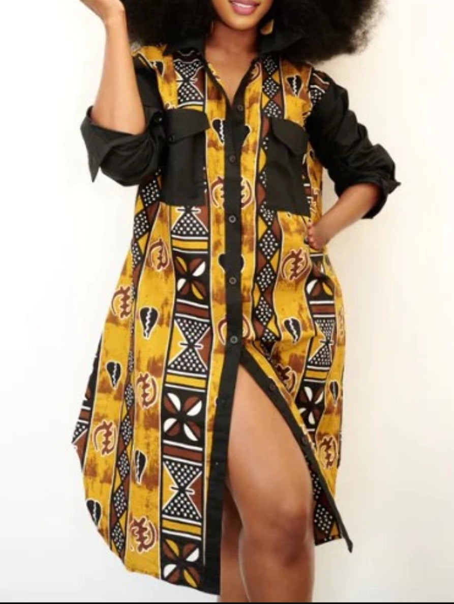 African Print Women's Shirt Dress ARA AFRICAN COUTURE LLC African Print Women's Shirt Dress ARA AFRICAN COUTURE LLC