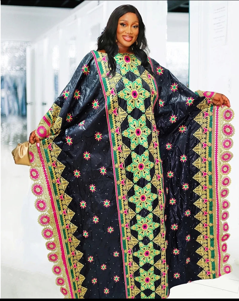 Authentic African Bazin and Lace Print Dress ARA AFRICAN COUTURE LLC Authentic African Bazin and Lace Print Dress ARA AFRICAN COUTURE LLC