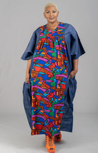 Load image into Gallery viewer, Demin mixed with African Print Free Dress
