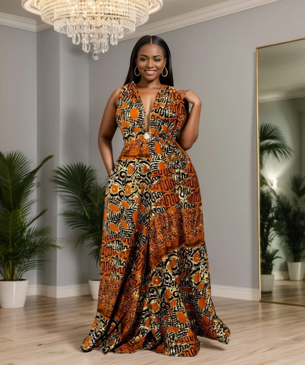 African print cowl neck jumpsuit/dress