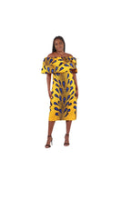 Load image into Gallery viewer, Authentic African Print Yellow Peacock Dress
