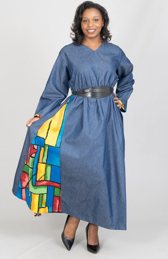 Demin Dress With African Print