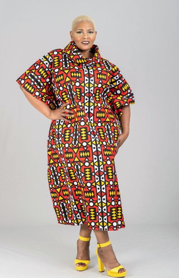 African Print Women's Boubou Dress With Turtle Neck