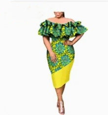 Plus-size African Print Off-The-Shoulder Dress