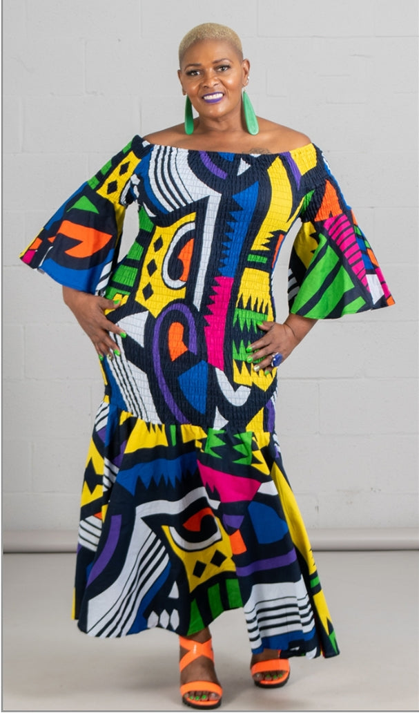 Authentic African Print Smocked Dress