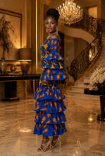 Load image into Gallery viewer, African Print Smocked Dress With Ruffles sleeves and Flair
