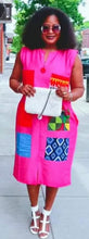 Load image into Gallery viewer, Koko Pink Dress With African Print Patches Pockets
