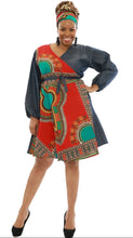 Load image into Gallery viewer, Demin Mixed With African Print Wrap Dress
