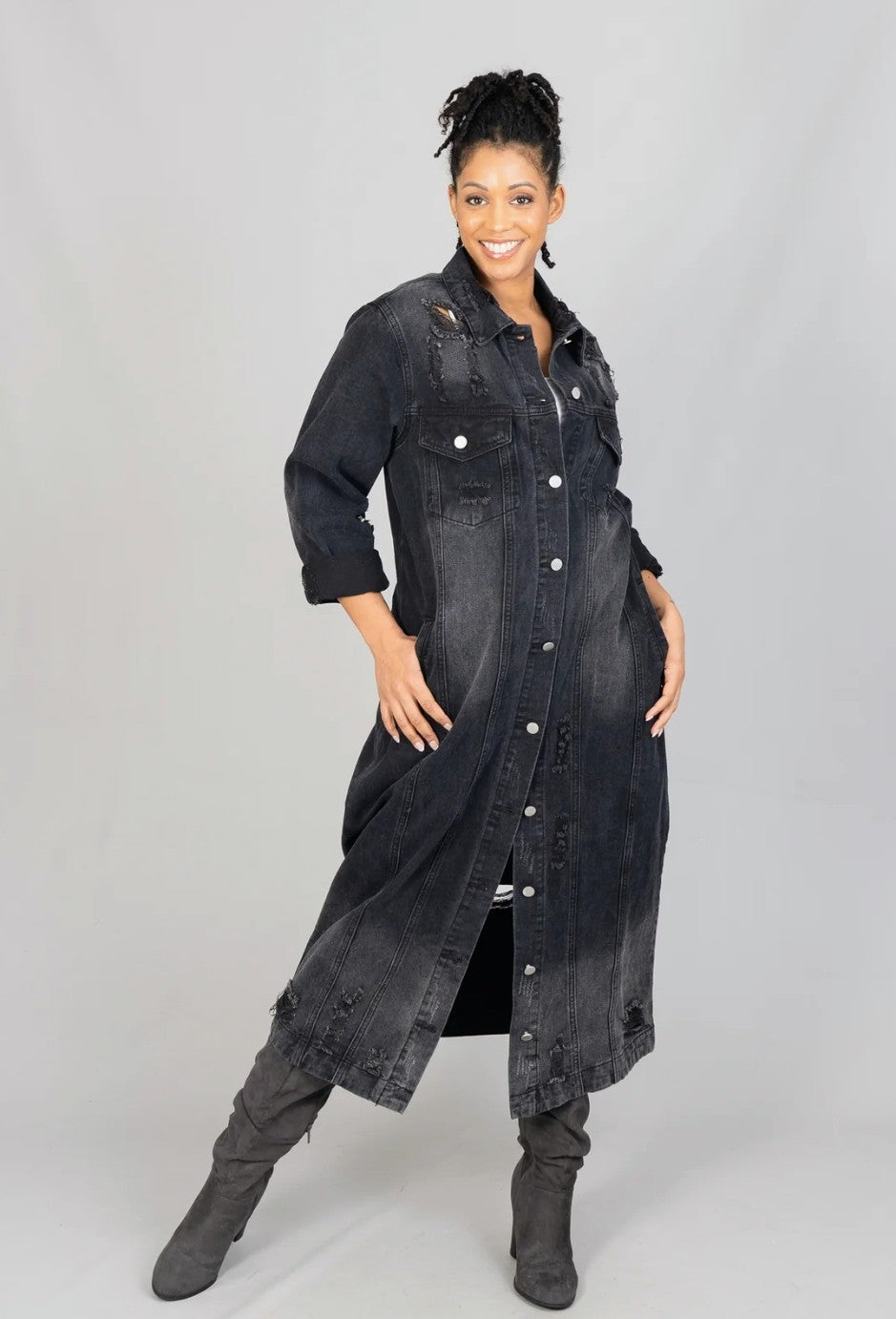 Demin Black Dress With Rhinestones